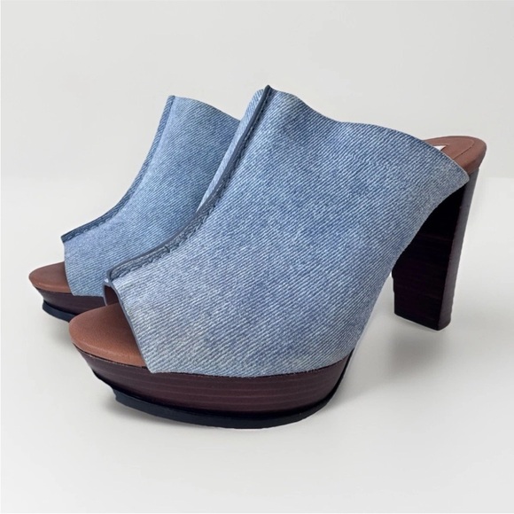 SEE BY CHLOE Clog Blue Denim Platform Slip On Mule Heel Sandals Size 39.5 - Picture 1 of 10